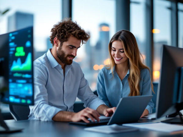 frau mann büro notebook sicherheit